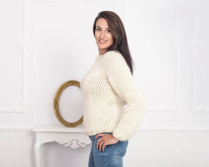100% Alpaca Sweater, Hand Knitted Chunky Jumper, Soft Extra Fine Alpaca Wool Pullover T859