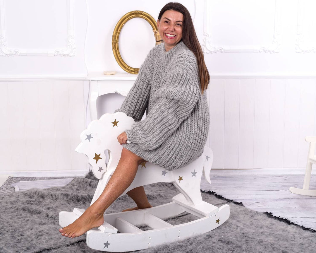 100% Alpaca English Rib Sweater, Hand Knitted 2kg Extra Chunky Crewneck,  T862