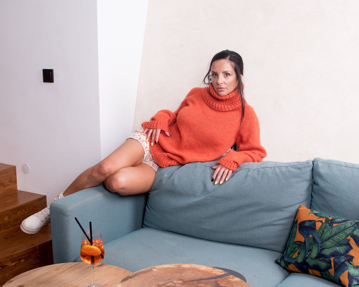 Merino Wool Sweater Women’s Turtleneck, Hand Knitted Extra Fine Italian Wool Pullover T853