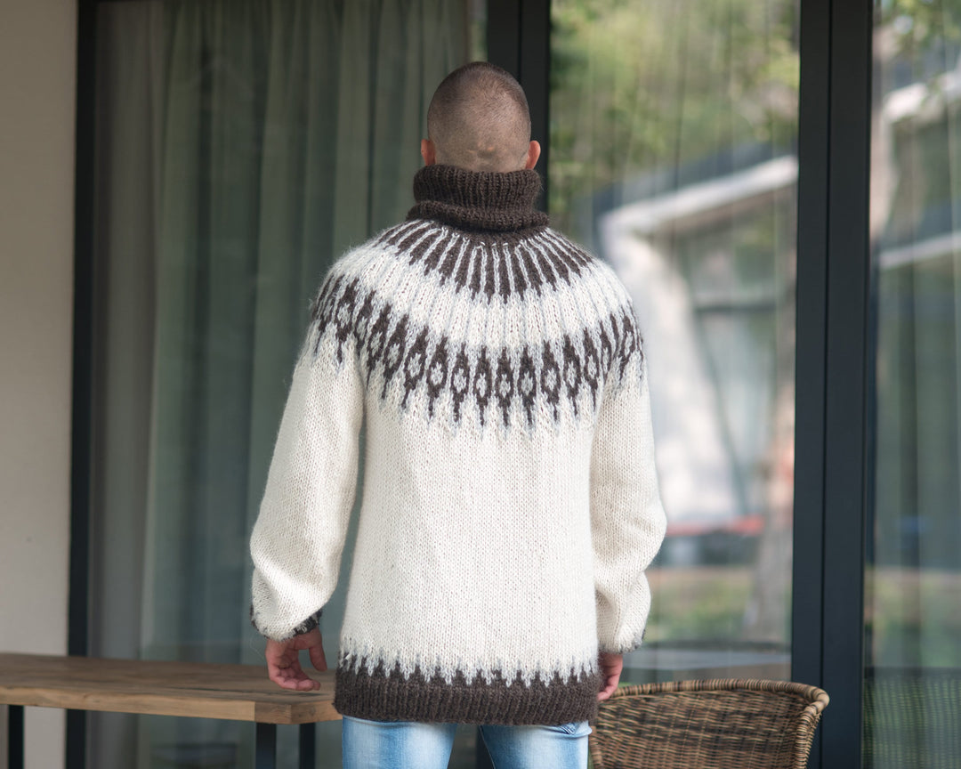 Icelandic Lopapeysa Sweater – Cream 100 % Alpaca Regular Fit Men’s Jumper T863M
