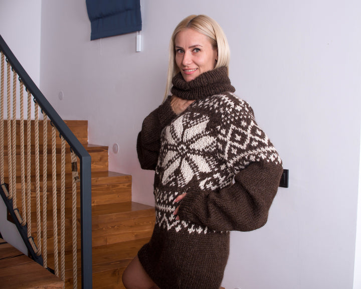 Alpaca Fair Isle Sweater, Hand Knitted Norwegian Nordic Jumper T864W
