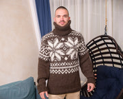 Handgestrickter, legerer Alpaka Pullover – Nordischer Fair Isle Pullover in Naturtönen T864M