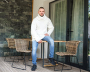 Weicher weißer Pullover – flauschiger Pullover aus extra feinem italienischem Alpaka- und Merinogarn T850