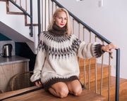 Lopapeysa Alpaka Pullover, handgestrickter isländischer cremefarbener Pullover T863W
