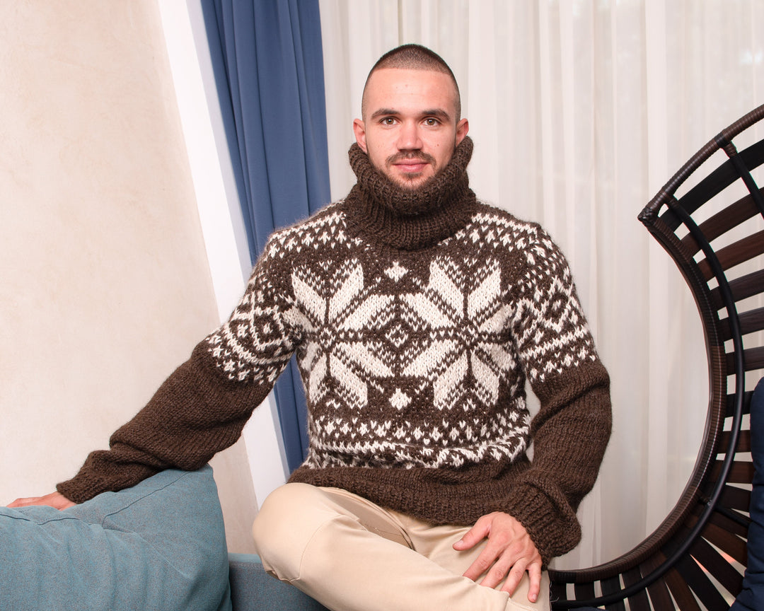Hand-Knitted Slouchy Alpaca Sweater – Nordic Fair Isle Jumper in Natural Shades T864M