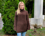 100 % Alpaka Zopfmuster-Pullover, handgestrickter, grober Rundhals-Pullover T903W