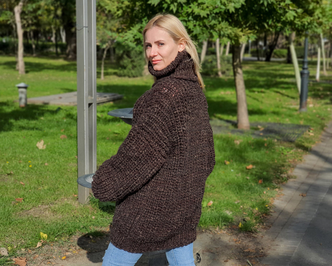 Hand Knitted Turtleneck Sweater, English Rib Wool and Alpaca Mix Jumpe T905
