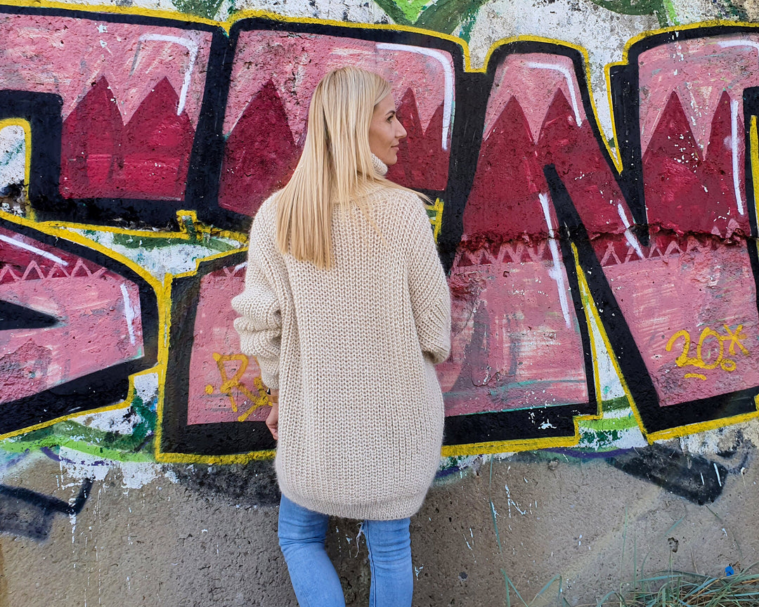 100% Alpaca Turtleneck Sweater, Hand Knitted English Rib Jumper T904