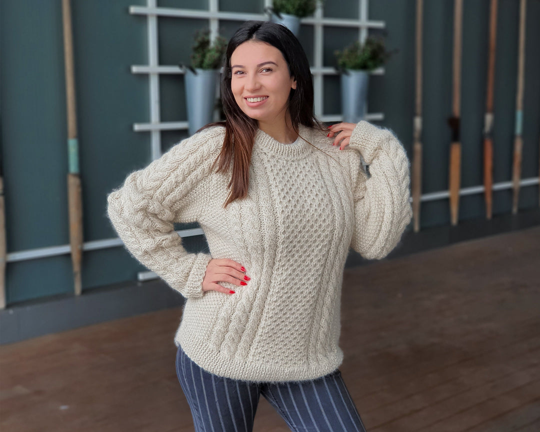 One available in size XL, 100 % Alpaca sweater , Soft  Cable knit jumper T931