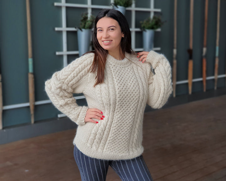One available in size XL, 100 % Alpaca sweater , Soft  Cable knit jumper T931