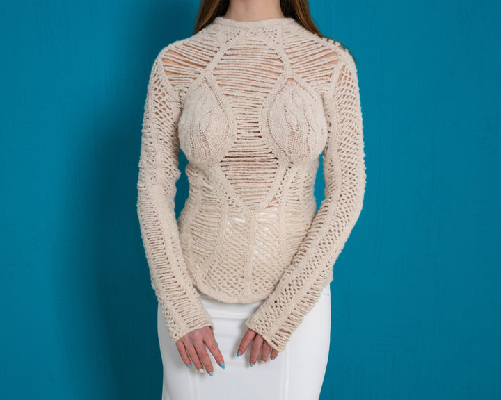 Mohair Crochet Blouse with Real Pearls – Handcrafted Bridal Bustier Top T996