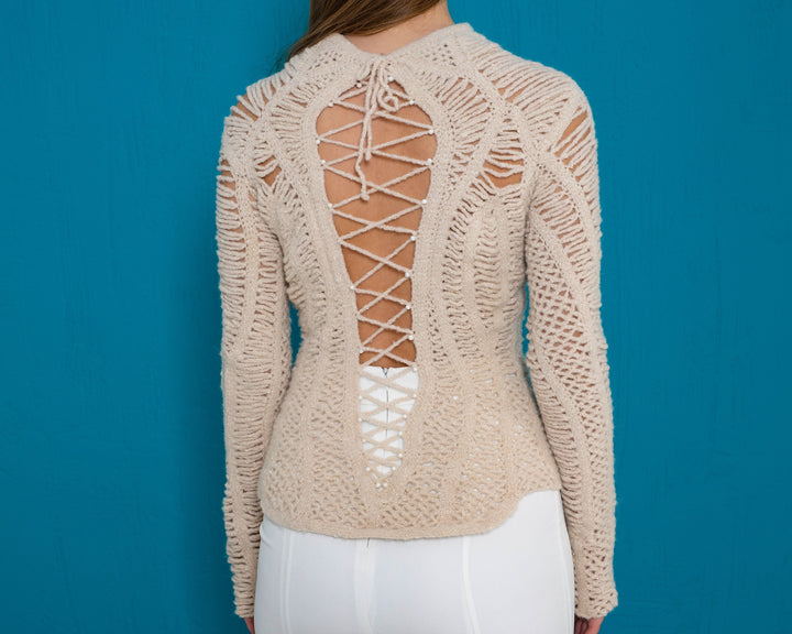 Mohair Crochet Blouse with Real Pearls – Handcrafted Bridal Bustier Top T996