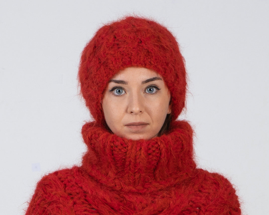 4 Strands Suri Alpaca Hat – Cable Knit Beanie, Extra Fluffy Slouchy Hat T1005