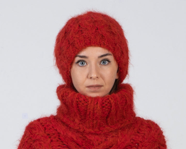 4 Strands Suri Alpaca Hat – Cable Knit Beanie, Extra Fluffy Slouchy Hat T1005