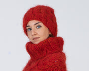 4 Stränge Suri Alpaka Mütze – Zopfmuster Beanie, extra flauschige Slouchy Mütze T1005