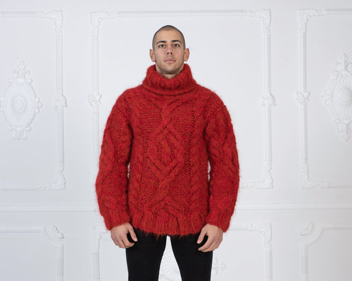 Super Soft Suri Alpaca Sweater – 6-Strand Chunky Hand-Knitted Pullover T991M