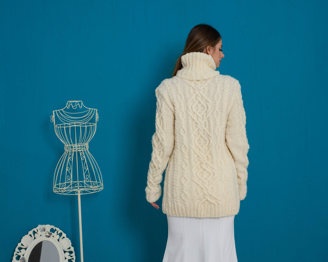 100% Alpaca Cable Knit Sweater, Hand Knitted Chunky Crewneck Jumper  T931