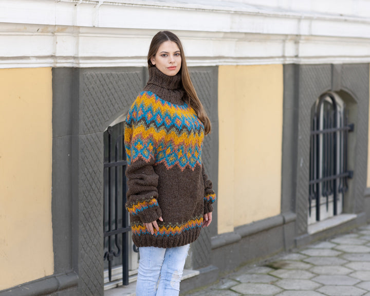 Itchy Wool Sweater, Hand Knitted Icelandic Nordic Pullover T1030