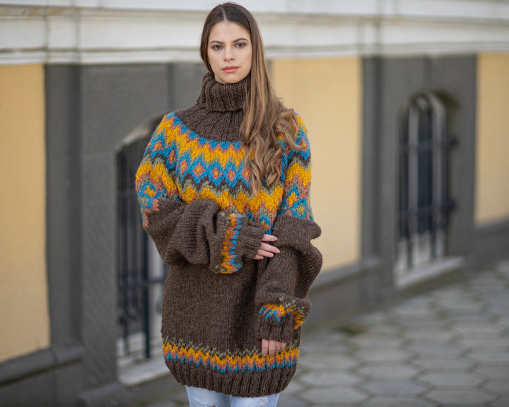 Itchy Wool Sweater, Hand Knitted Icelandic Nordic Pullover T1030