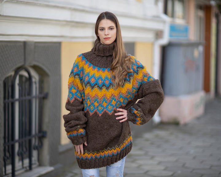 Itchy Wool Sweater, Hand Knitted Icelandic Nordic Pullover T1030