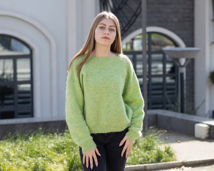 Hand-Knitted Alpaca Merino Wool Sweater, Fluffy Fuzzy Jumper T1043