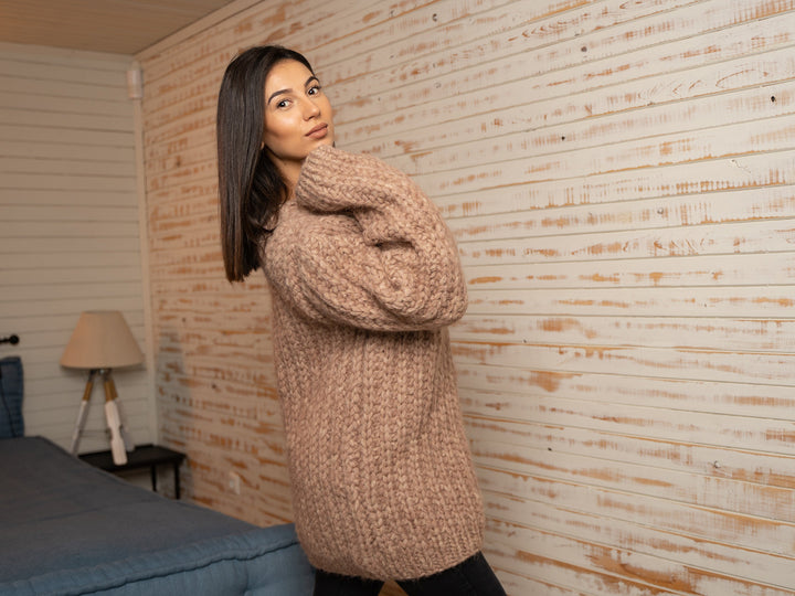 15-Strand Baby Alpaca,  Hand Knitted Mixed Yarn Fluffy Warm Jumper T1138