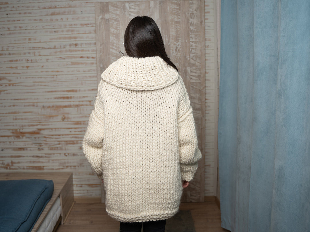 100% Alpaca Sweater, Hand Knitted Mega Thick Heavy Jumper, Chunky Warm Winter Pullover T1128