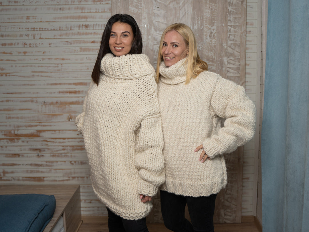 100% Alpaca Sweater, Hand Knitted Mega Thick Heavy Jumper, Chunky Warm Winter Pullover T1128