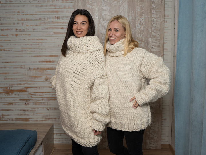 100% Alpaca Sweater, Hand Knitted Mega Thick Heavy Jumper, Chunky Warm Winter Pullover T1128