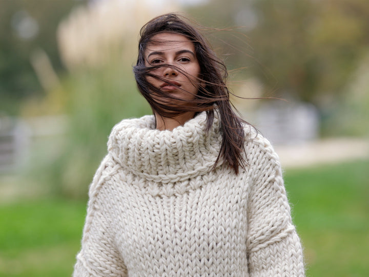 100% Alpaca Sweater, Hand Knitted Mega Thick Heavy Jumper, Chunky Warm Winter Pullover T1128