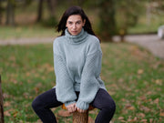 Bluish Gray 8-Strand Baby Alpaca Cable Knit Sweater T1132