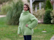 Green 12-Strand Baby Alpaca Merino English Rib Turtleneck Sweater T1133