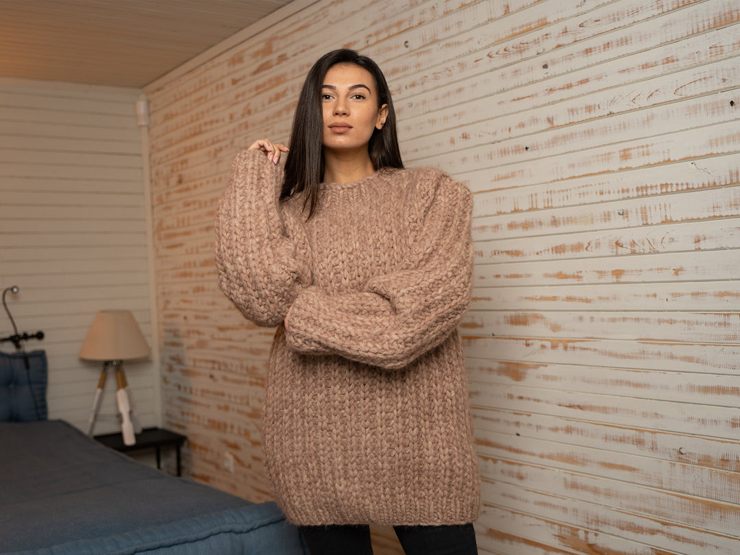 15-Strand Baby Alpaca,  Hand Knitted Mixed Yarn Fluffy Warm Jumper T1138