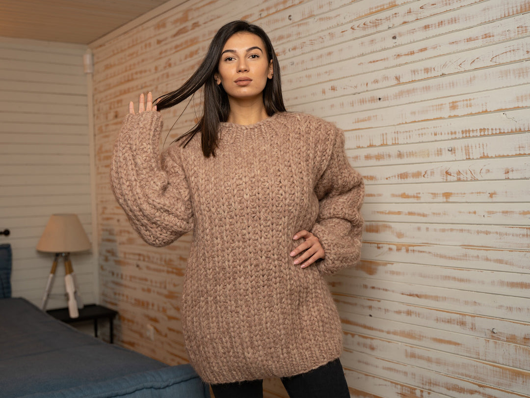 15-Strand Baby Alpaca,  Hand Knitted Mixed Yarn Fluffy Warm Jumper T1138