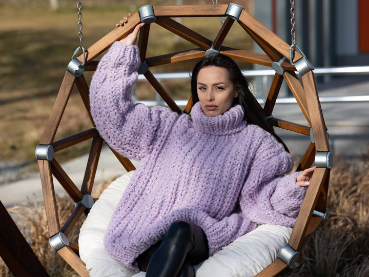 Hand Knit Baby Alpaca Mohair Sweater, Chunky Purple Jumper T1182