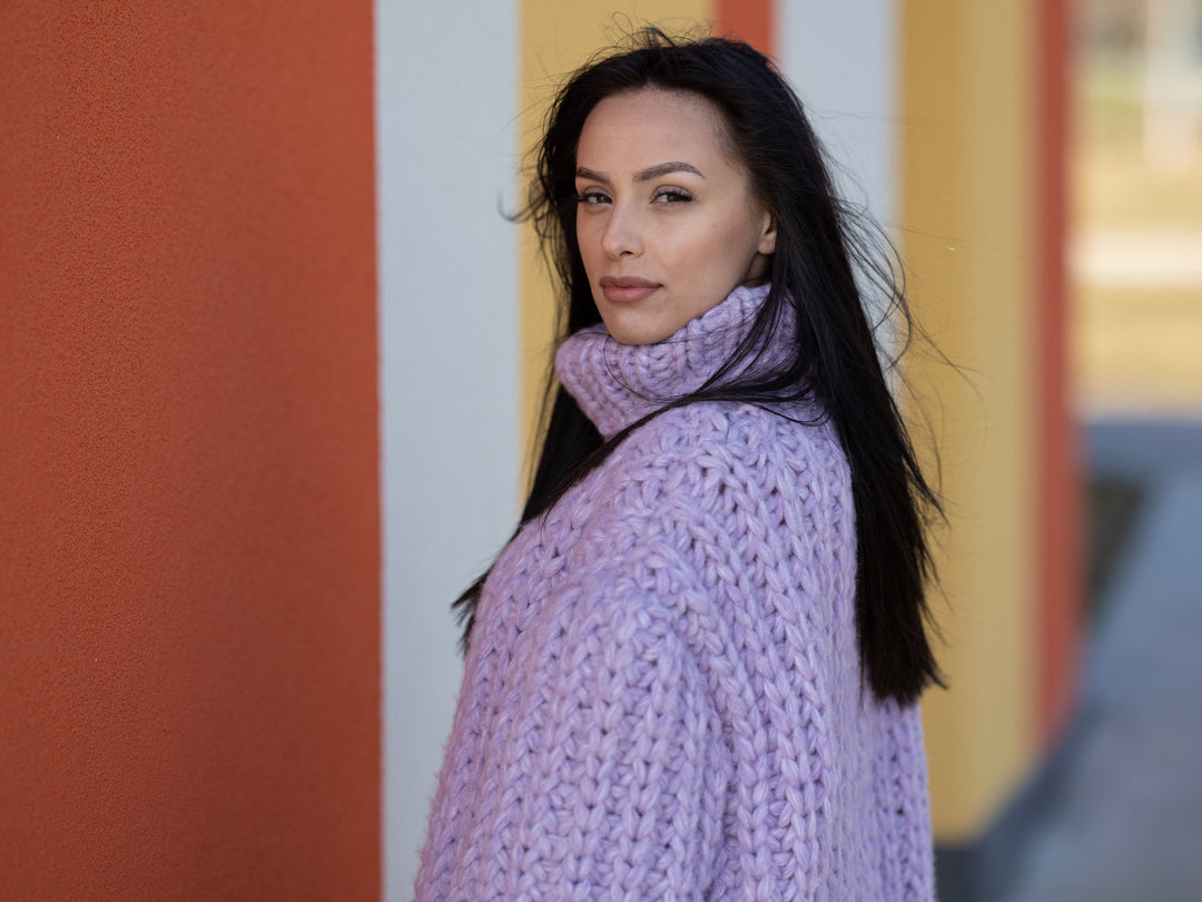Hand Knit Baby Alpaca Mohair Sweater, Chunky Purple Jumper T1182