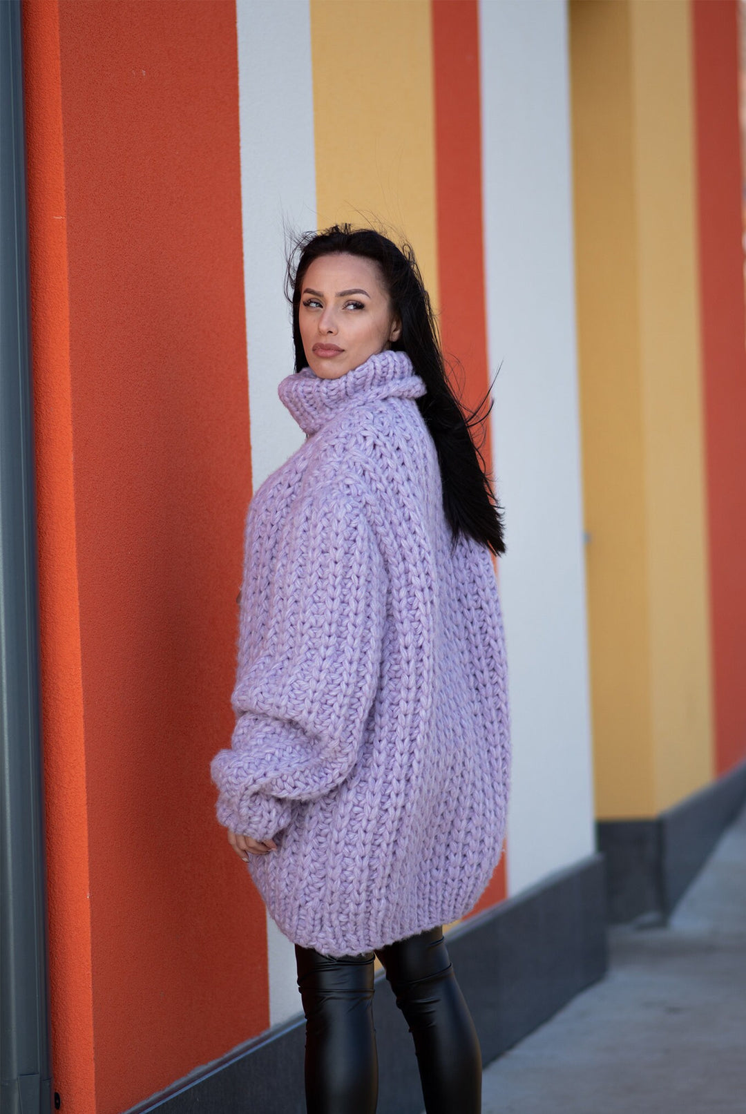 Hand Knit Baby Alpaca Mohair Sweater, Chunky Purple Jumper T1182