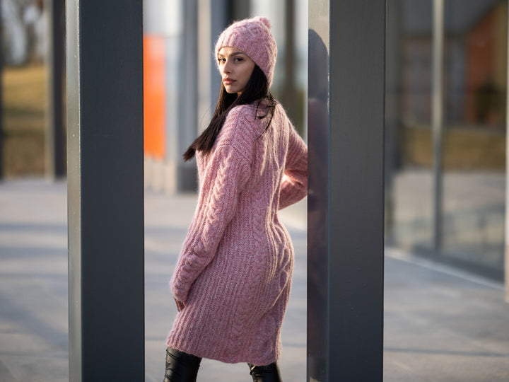 Baby Alpaca Merino Wool Sweater Dress, Hand Knitted Soft Warm Maxi Dress T1187
