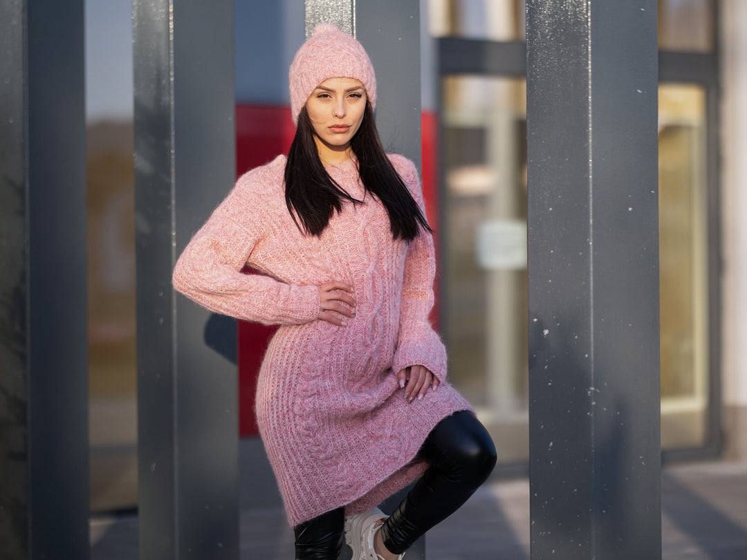 Baby Alpaca Merino Wool Sweater Dress, Hand Knitted Soft Warm Maxi Dress T1187