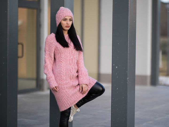 Baby Alpaca Merino Wool Sweater Dress, Hand Knitted Soft Warm Maxi Dress T1187