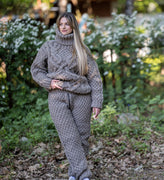 Klobige Wollstrickhose, handgestrickte kratzige Jogginghose aus Rohwolle für Damen T1196