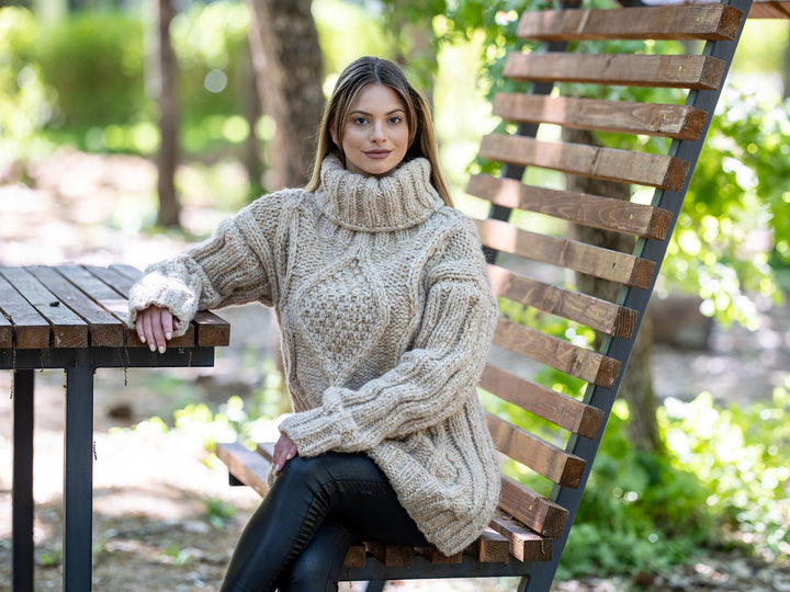 14-Strand Baby Alpaca and Merino Wool Sweater, Hand Knitted  Jumper T1205
