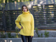 Pullover aus gelbem Baby-Alpaka und Merino-Mischgarn, extra weich, handgestrickt T1217