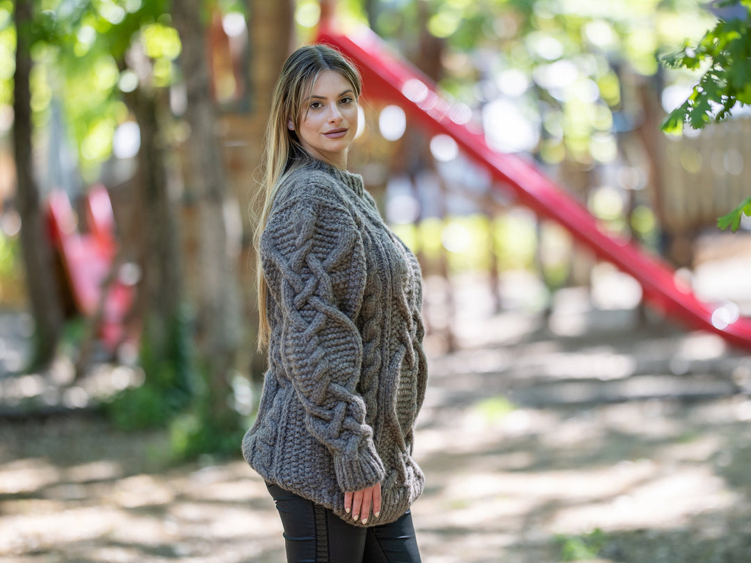 12-Strand Yak Wool Sweater, Hand Knitted Chunky Soft Warm Pullover, Fluffy Winter Jumper T1207