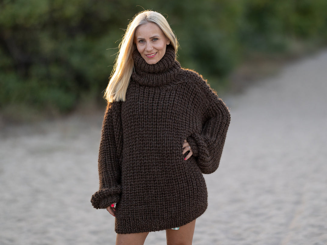 Hand Knit Alpaca Sweater, Chunky English Rib Pullover, Warm Winter Jumper T1246