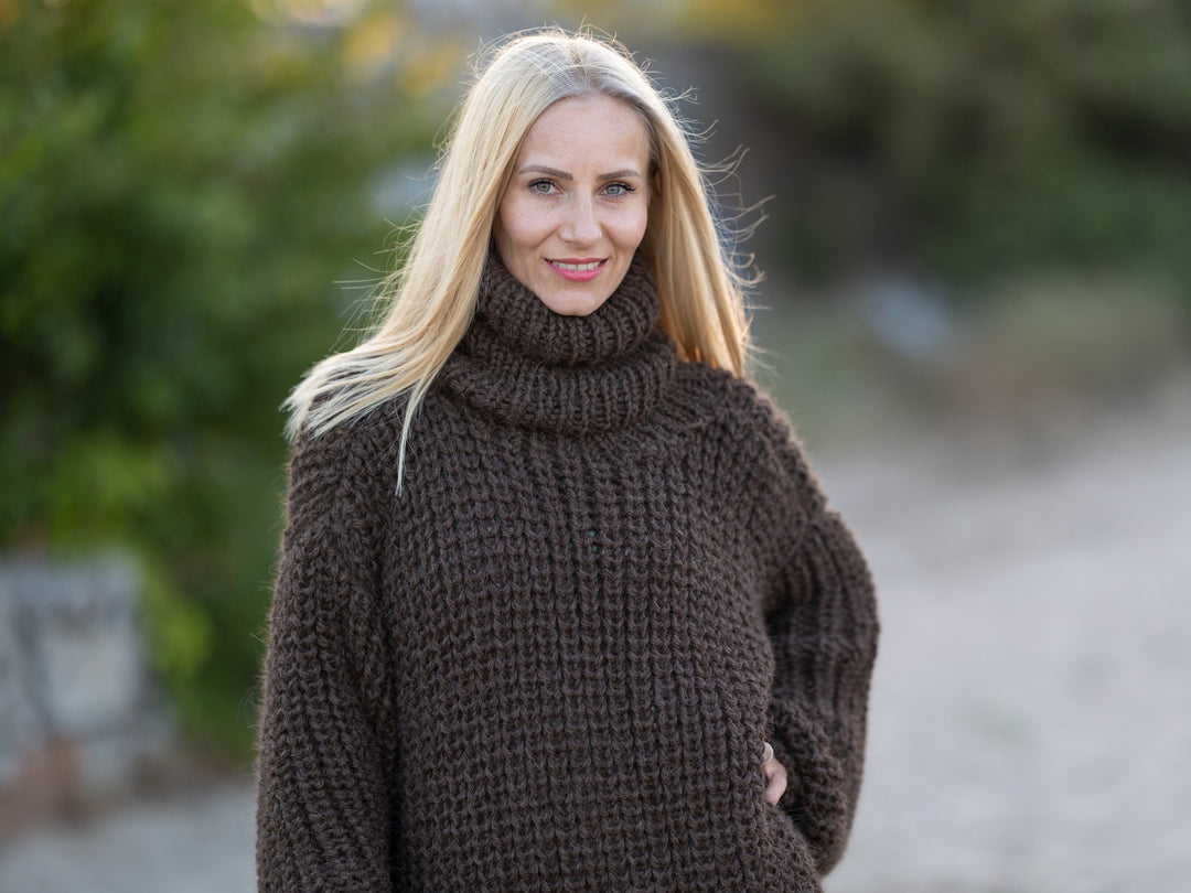 Hand Knit Alpaca Sweater, Chunky English Rib Pullover, Warm Winter Jumper T1246