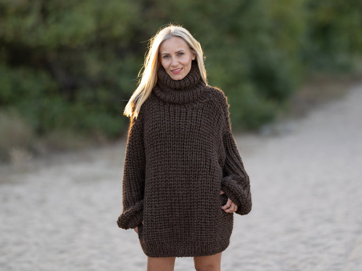 Hand Knit Alpaca Sweater, Chunky English Rib Pullover, Warm Winter Jumper T1246
