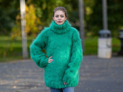 Pull en mélange mohair et mérinos extra doux – Tricoté main, duveteux T1277