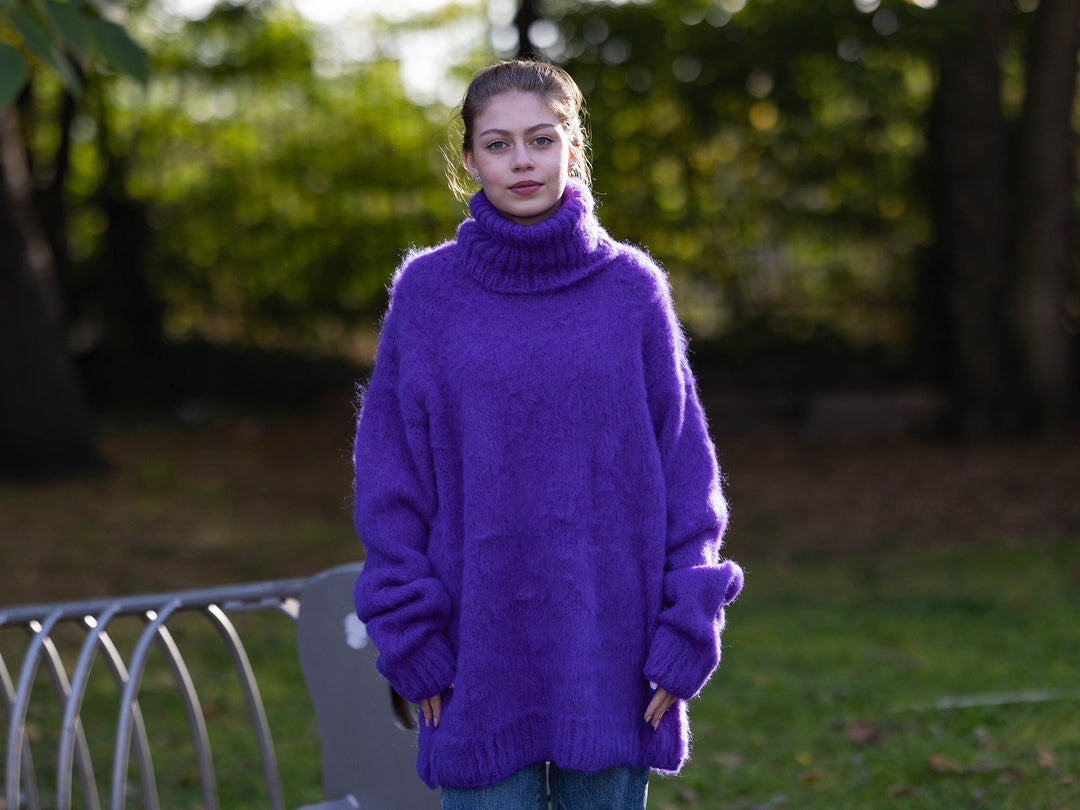 8-Strand Superfine Alpaca and Merino Wool Sweater, Hand Knitted Extra Soft Jumper T1275