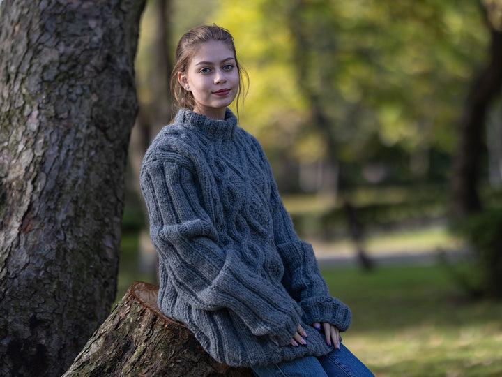 12-Strand Yak Wool Sweater, Hand Knitted Chunky Soft Warm Pullover, Fluffy Winter Jumper T1284